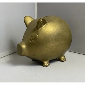 Vintage Solid Brass Chubby Pig‎ Piggy Bank Heavy Adorable 5"